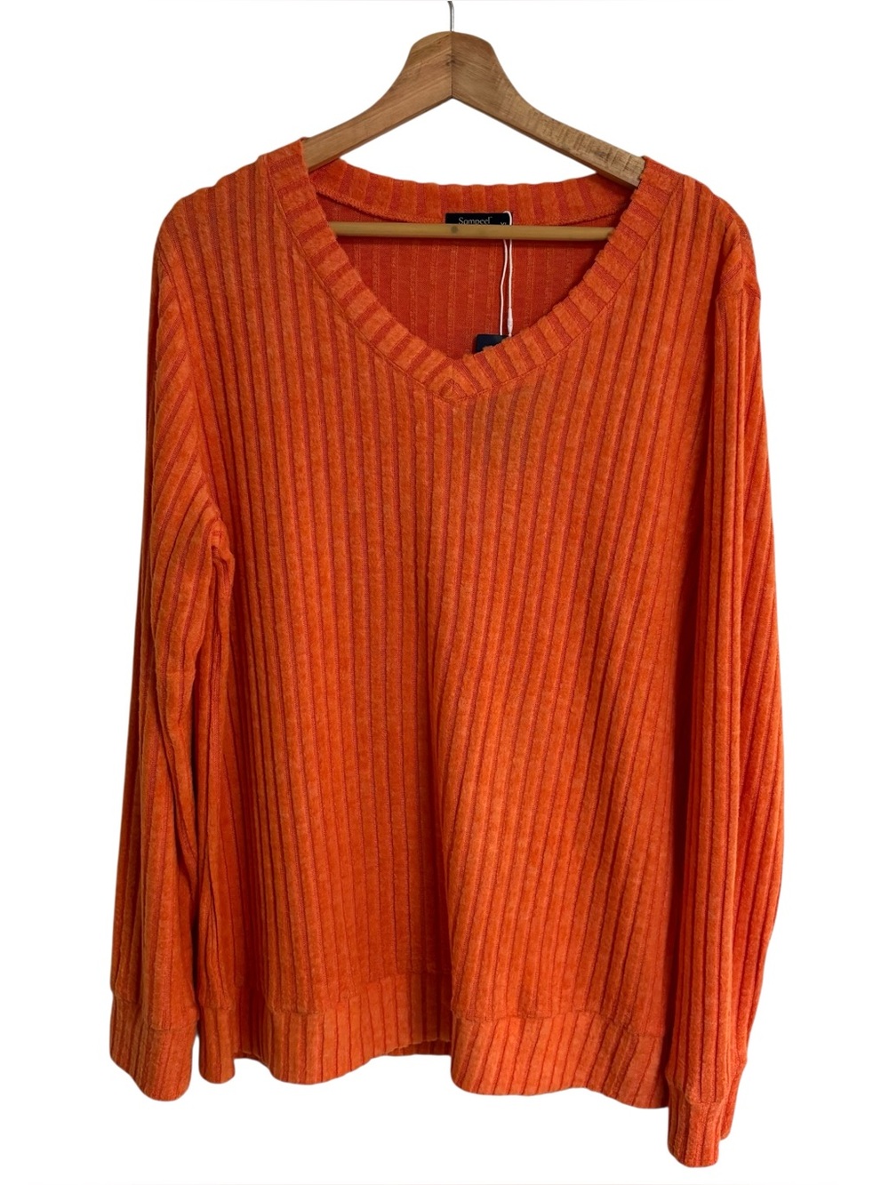 Sampeel bright orange ribbed super soft cozy basic V neck long sleeve shirt XL